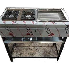 اجاق ترکیبی سه شعله 28 در 28 و گریل روغنی چدن  60 در 40 پایه آهنی