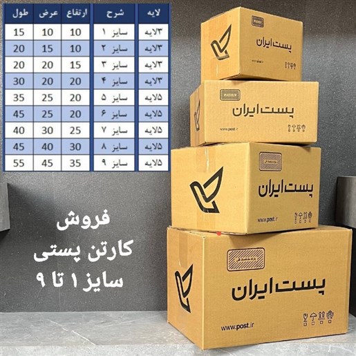 کارتن پستی در ۹ سایز استاندارد