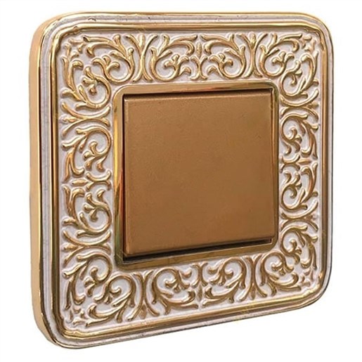 کلید و پریز آنتیکو سری FIORE طلایی با کادر پتینه سفید