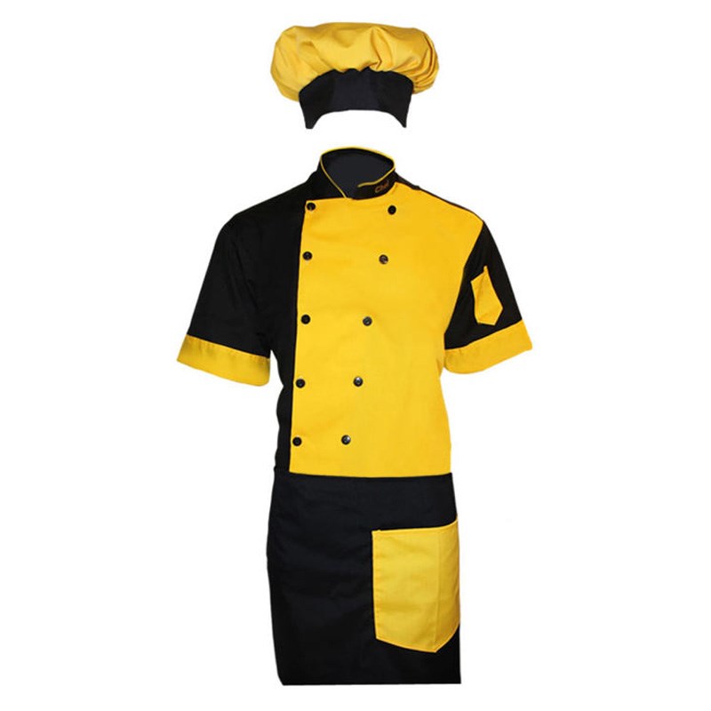 لباس کار آشپزی سه تکه مشکی-زرد