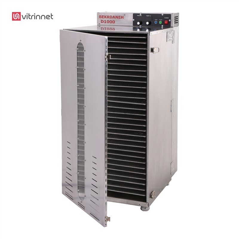 دستگاه میوه خشک کن و سبزی خشک کن صنعتی 30 سینی صنعتی برقی D1000 به همراه هست گیر و اسلایسر صنعتی