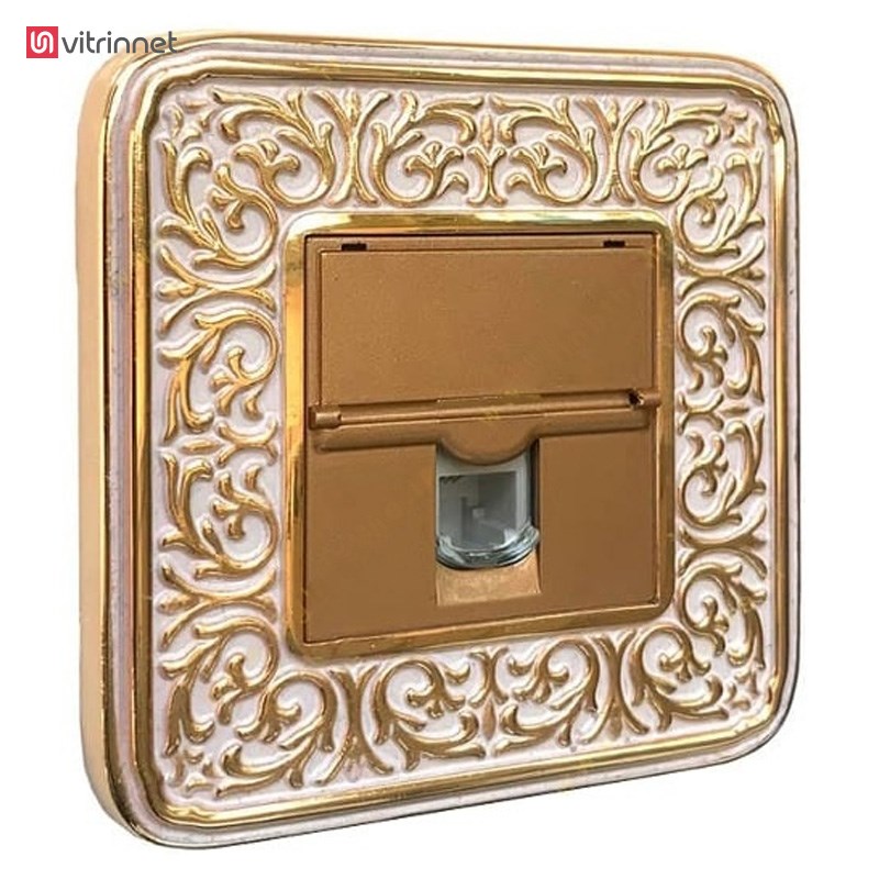 کلید و پریز آنتیکو سری FIORE طلایی با کادر پتینه سفید