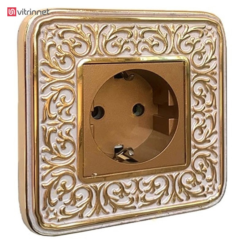 کلید و پریز آنتیکو سری FIORE طلایی با کادر پتینه سفید